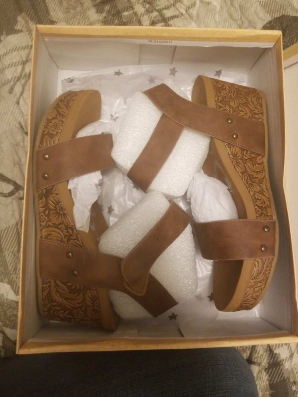 Very G Devon Tan Faux Tooled Wedges - Picture 3 of 5